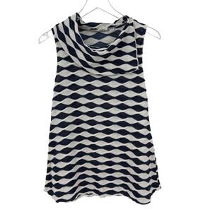 Sno Skins Blue & White Wavy Knit Asymmetrical Collar Sleeveless Top Size Medium